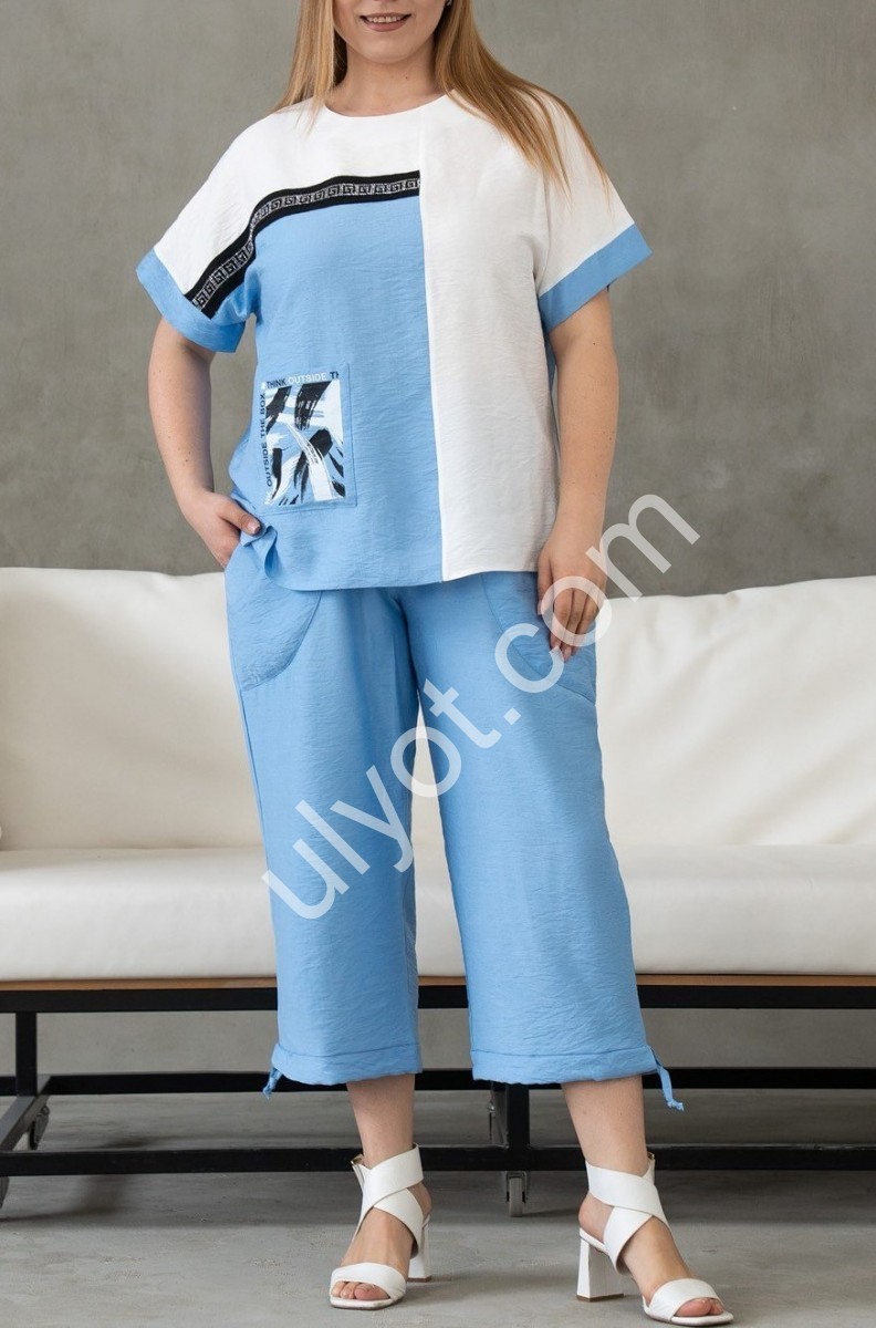 КОСТЮМ (XL-3XL) БЛАКИТНИЙ+БІЛИЙ