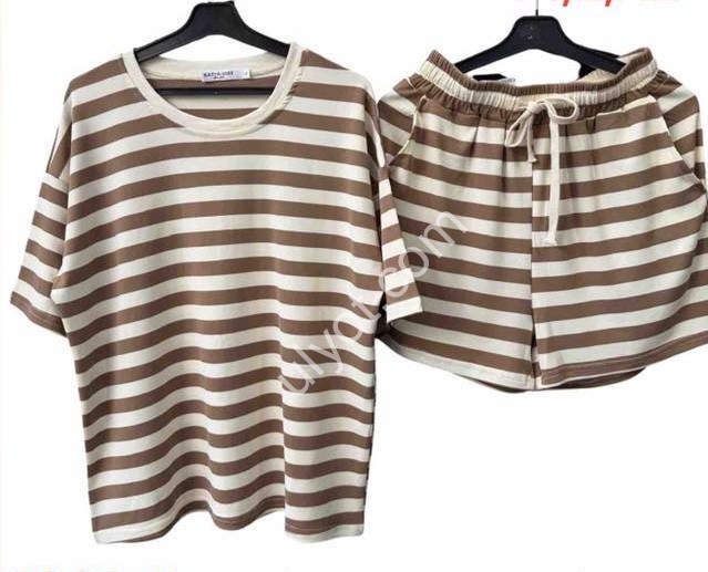 КОСТЮМ (M-XL) ПОЛОСКА БЕЖ 1089