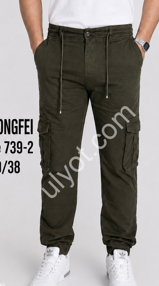 ДЖИНСЫ LONGFEI (29-38) КАРГО ХАКИ 739-2