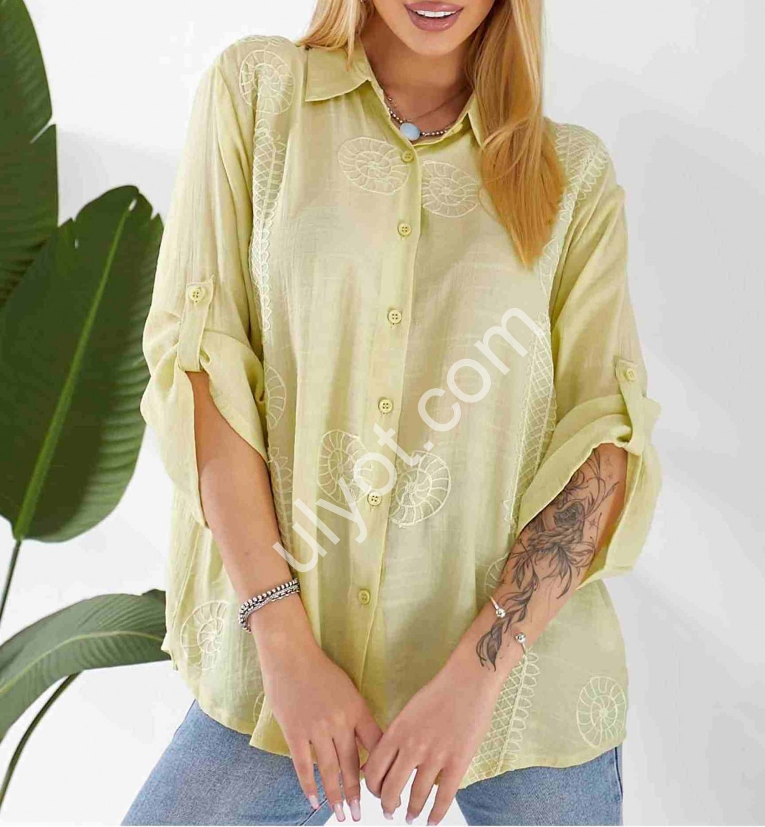 БЛУЗКА (XL-4XL) ОЛИВКА 122