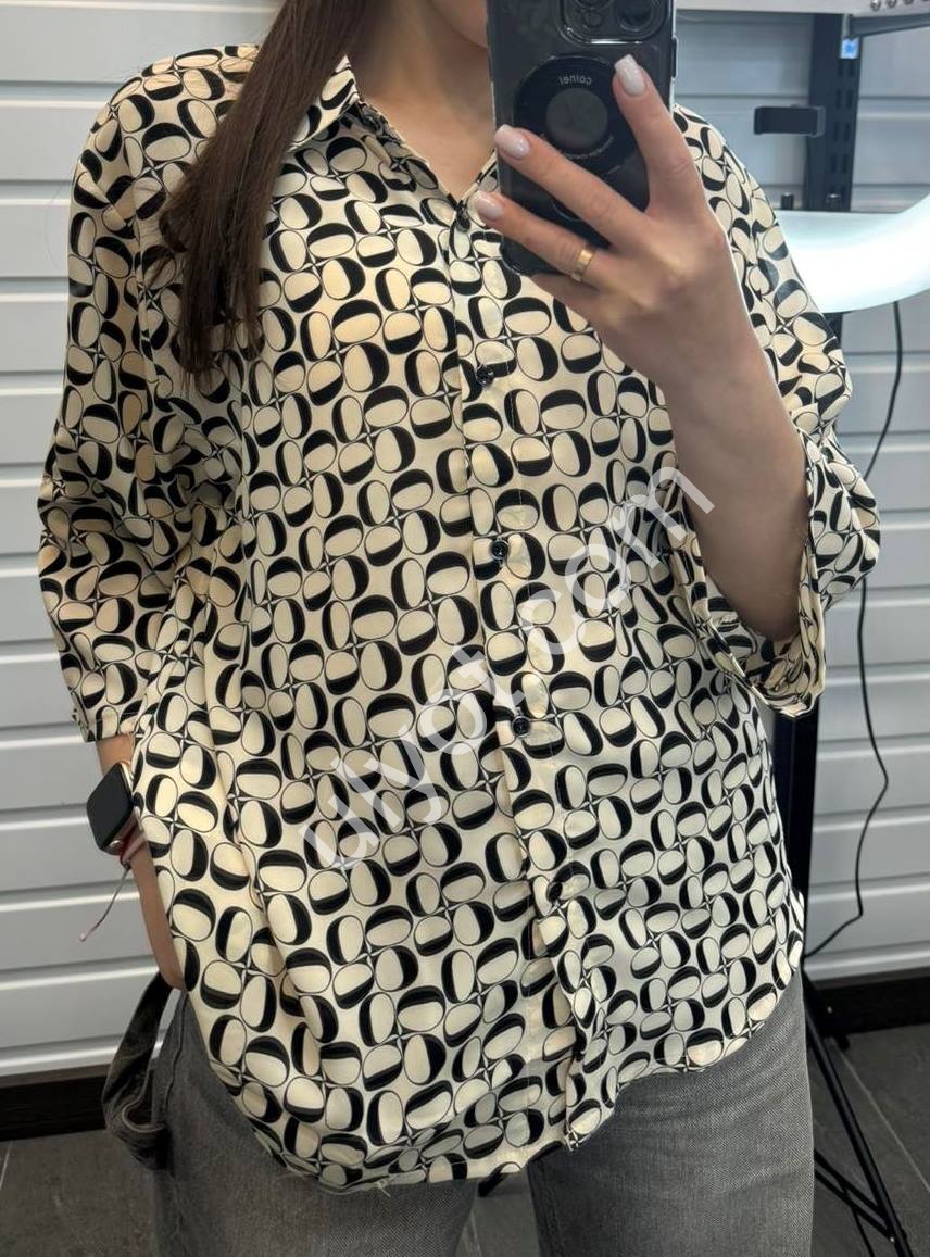 БЛУЗКА (XL-4XL) БІЖОВИЙ+ЧОРНИЙ 8807