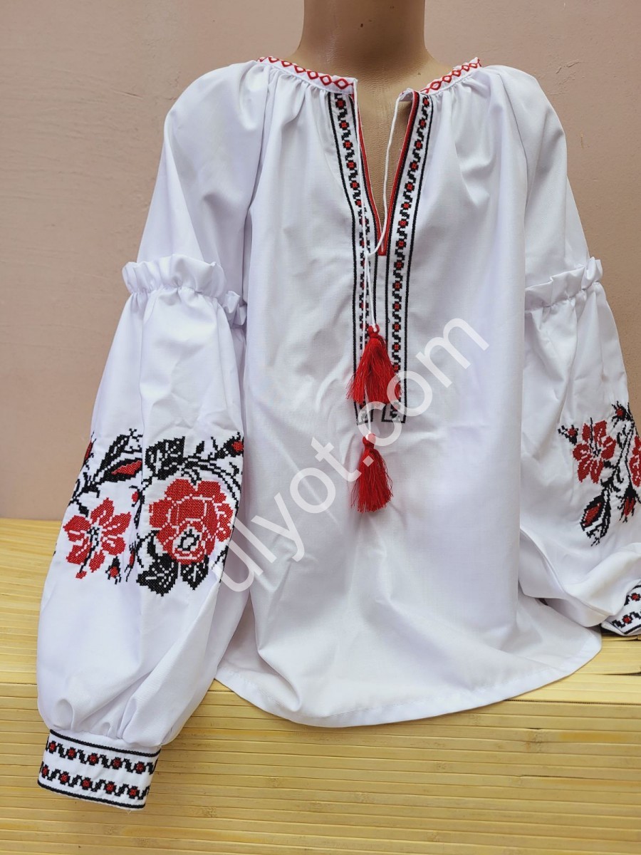 ВИШИВАНКА МАКИ-2 (140-176 см) БІЛИЙ + ЧЕРВОНИЙ