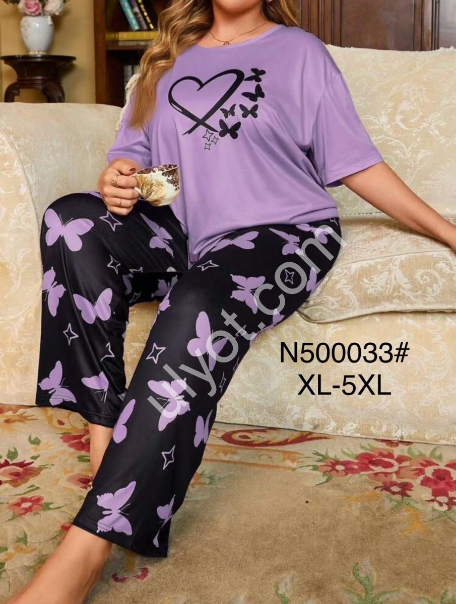 ПІЖАМА МЕТЕЛЬКИ (XL-5XL) ФІОЛЕТОВИЙ+Т.СИНІЙ N500033