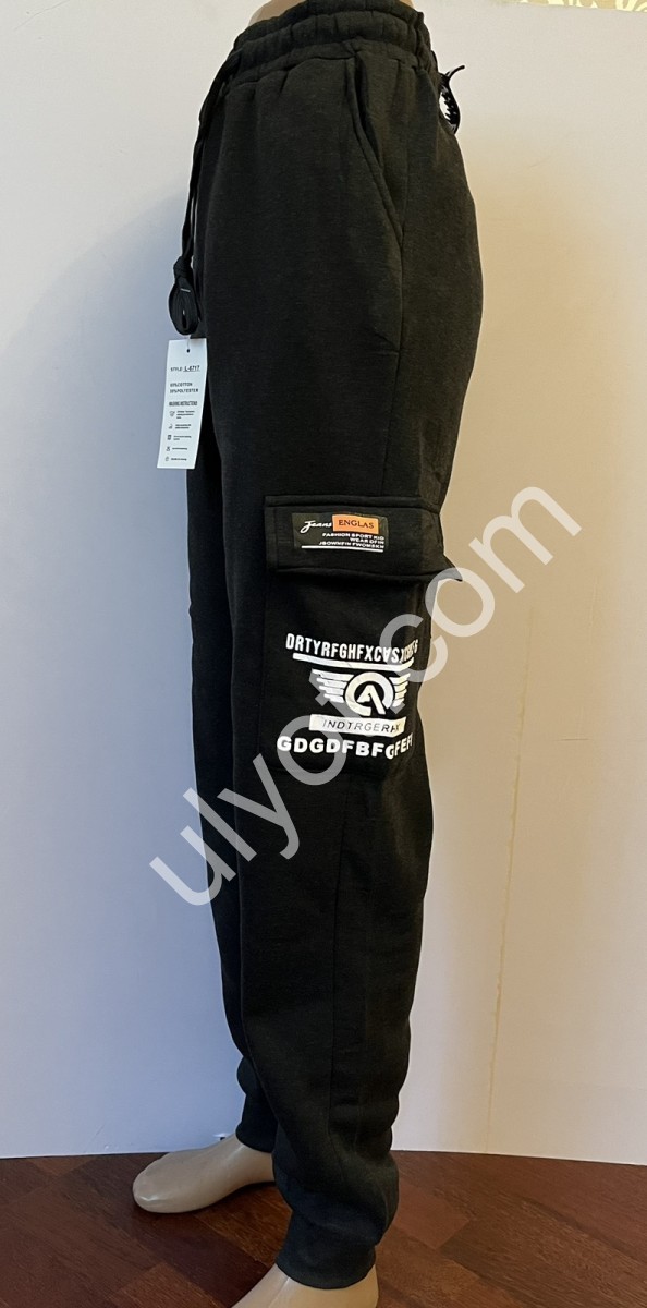 СПОРТ.ШТАНЫ (M-3XL) ФЛИС МАНЖЕТ ГРАФИТ 6717