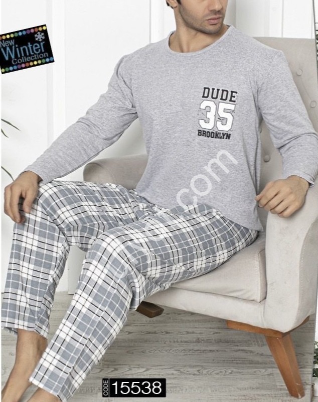 ПИЖАМА (L-4XL) БАЙКА МЕЛАНЖ 15538