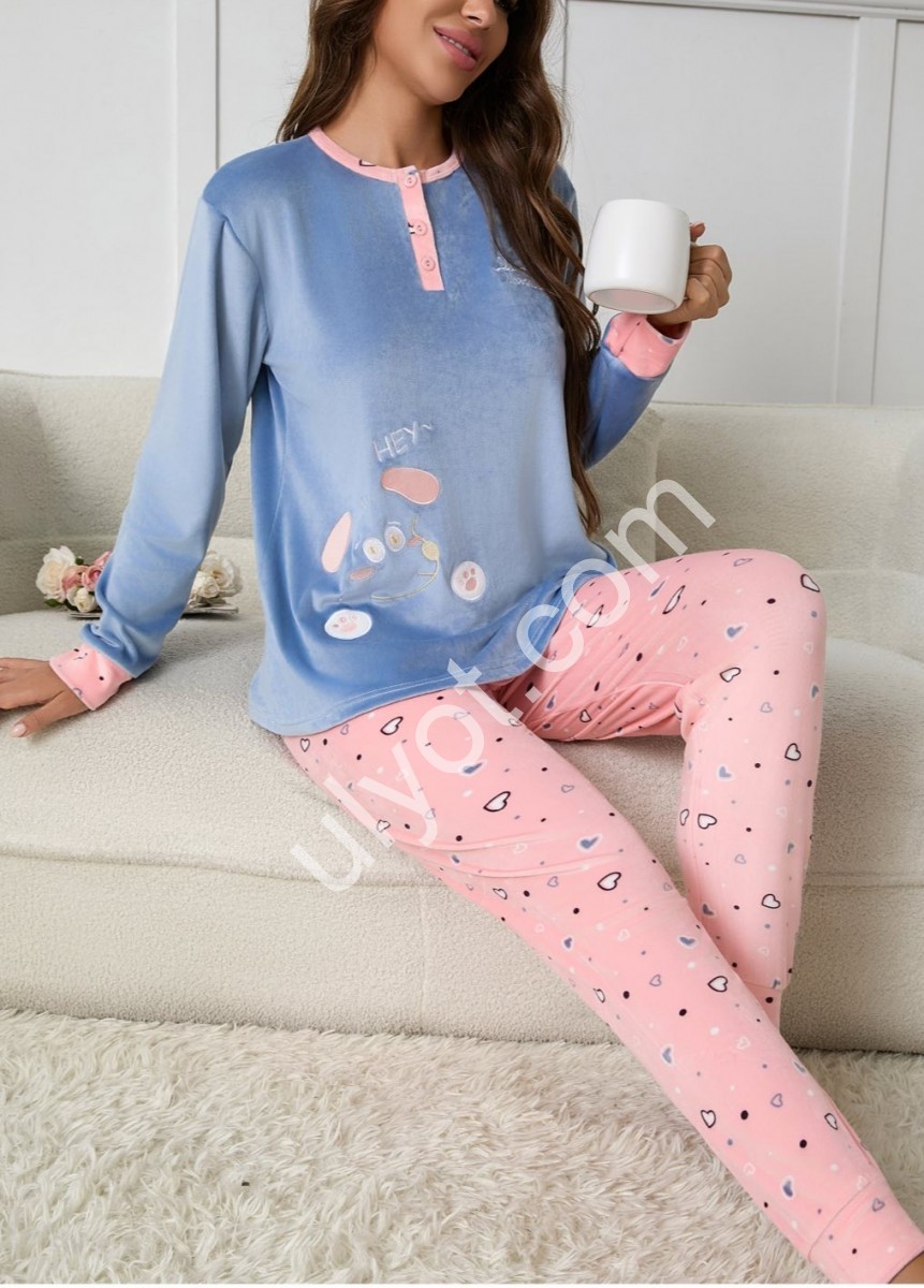 ПІЖАМА HEY (M-3XL) БЛАКИТНИЙ+ПЕРСИК 70140