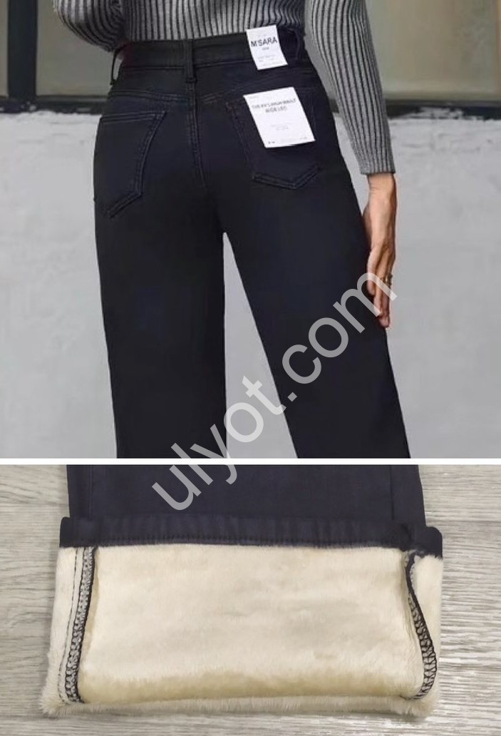 ДЖИНСЫ M.SARA (XS-XL) МЕХ ЧЕРНЫЙ 2115-A