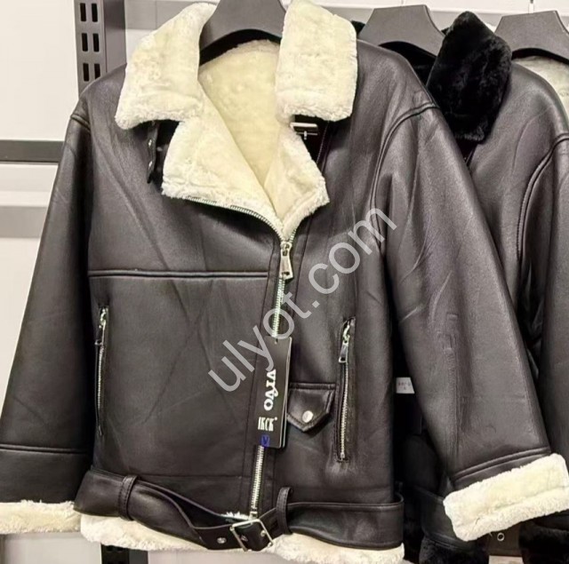 ДУБЛЕНКА (S-XL) ЧОРНЕ + хутро Біле 817