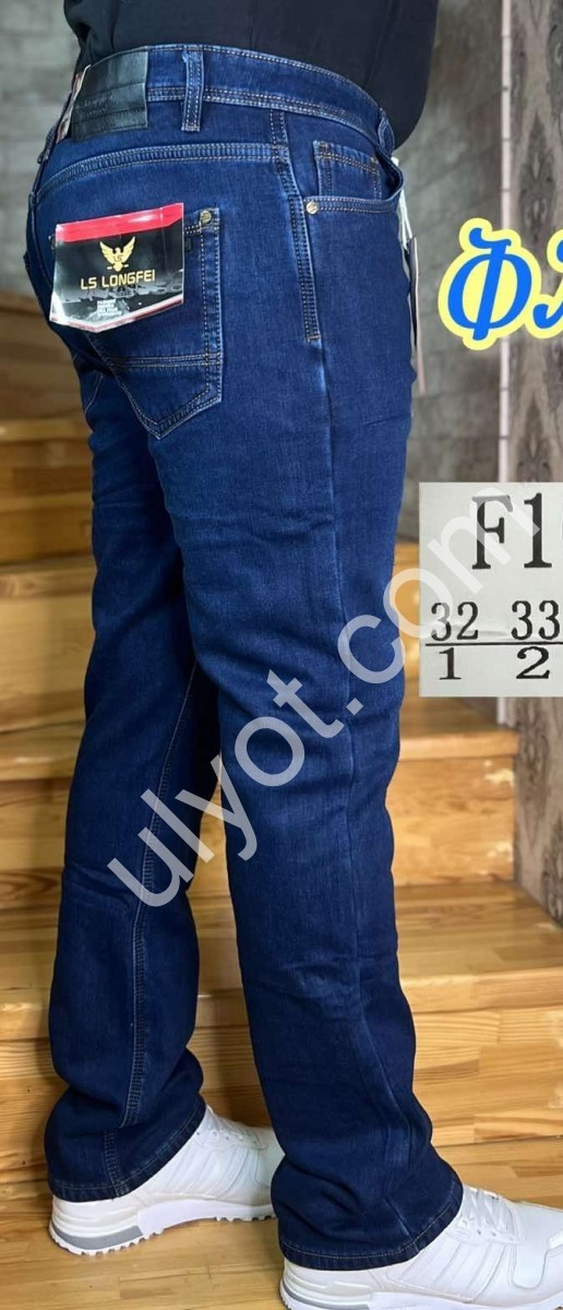 ДЖИНСЫ LONGFEI (32-38) ФЛИС СИНИЙ F1074-1