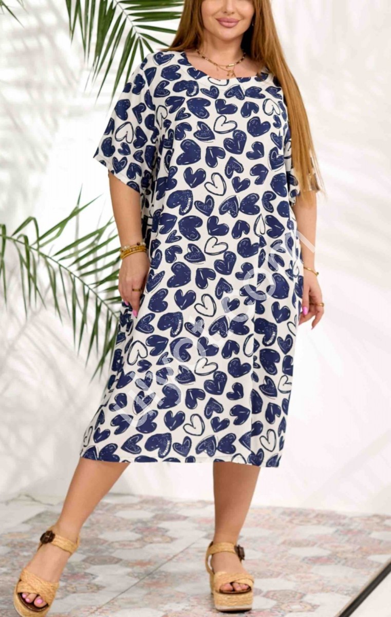 ПЛАТЬЕ (XL-4XL) БЕЛЫЙ+СИНИЙ 666