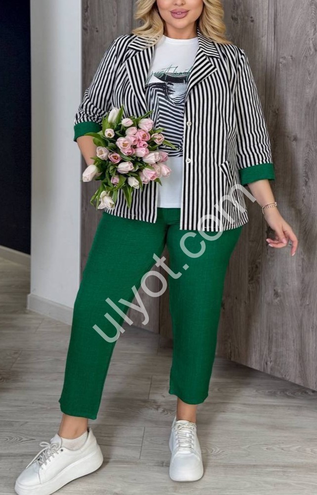 КОСТЮМ ТРІЙКА (48-58) ЗЕЛЕНИЙ 0338