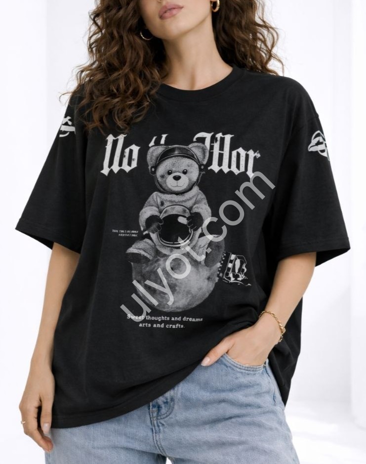 ФУТБОЛКА (ONESIZE 42-46) МИШКА ЧЕРНЫЙ M55