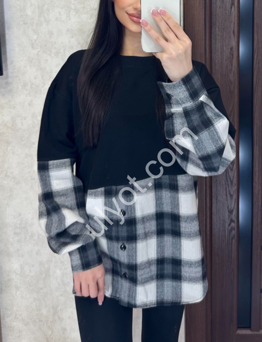 СВИТШОТ (42-48) КЛЕТКА СЕРЫЙ 7