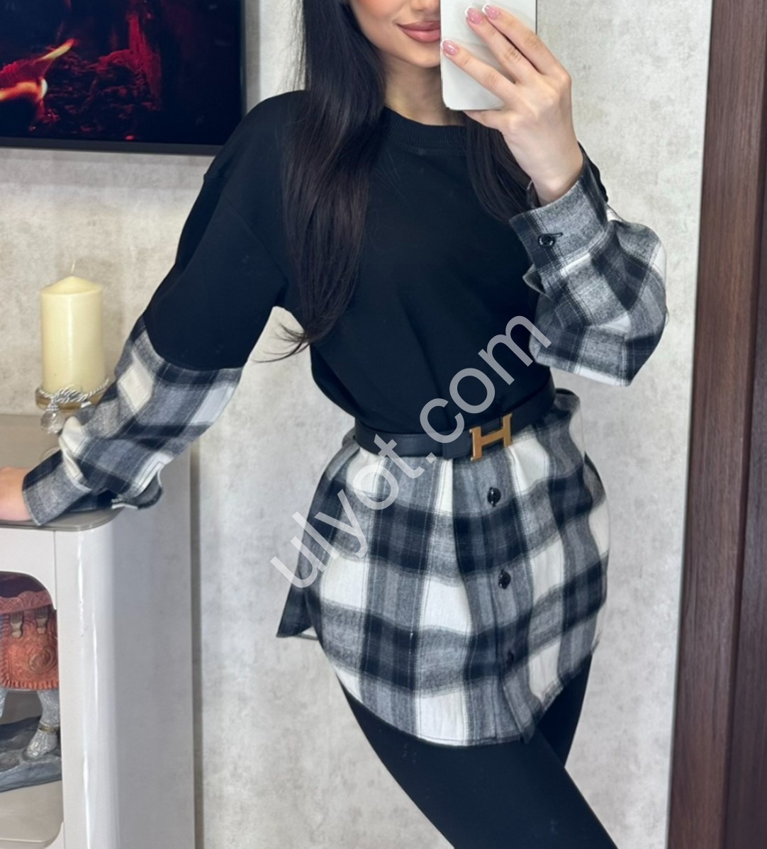 СВИТШОТ (42-48) КЛЕТКА СЕРЫЙ 7