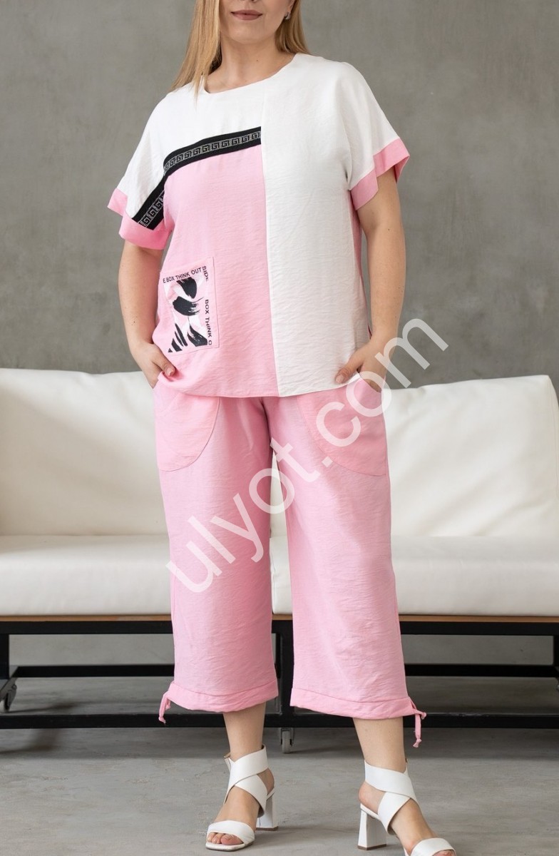 КОСТЮМ (XL-3XL) РОЖОВИЙ+БІЛИЙ