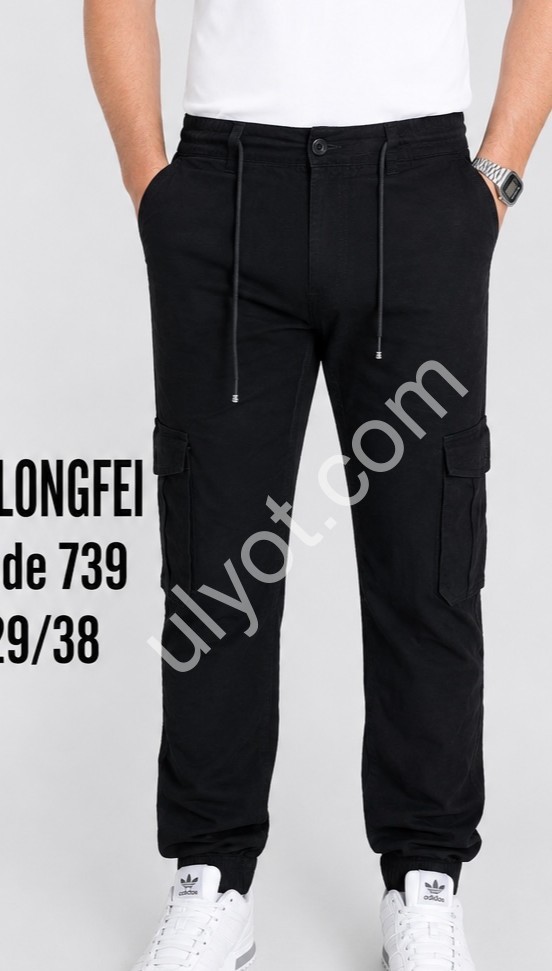 ДЖИНСЫ LONGFEI (29-38) КАРГО ЧЕРНЫЙ 739