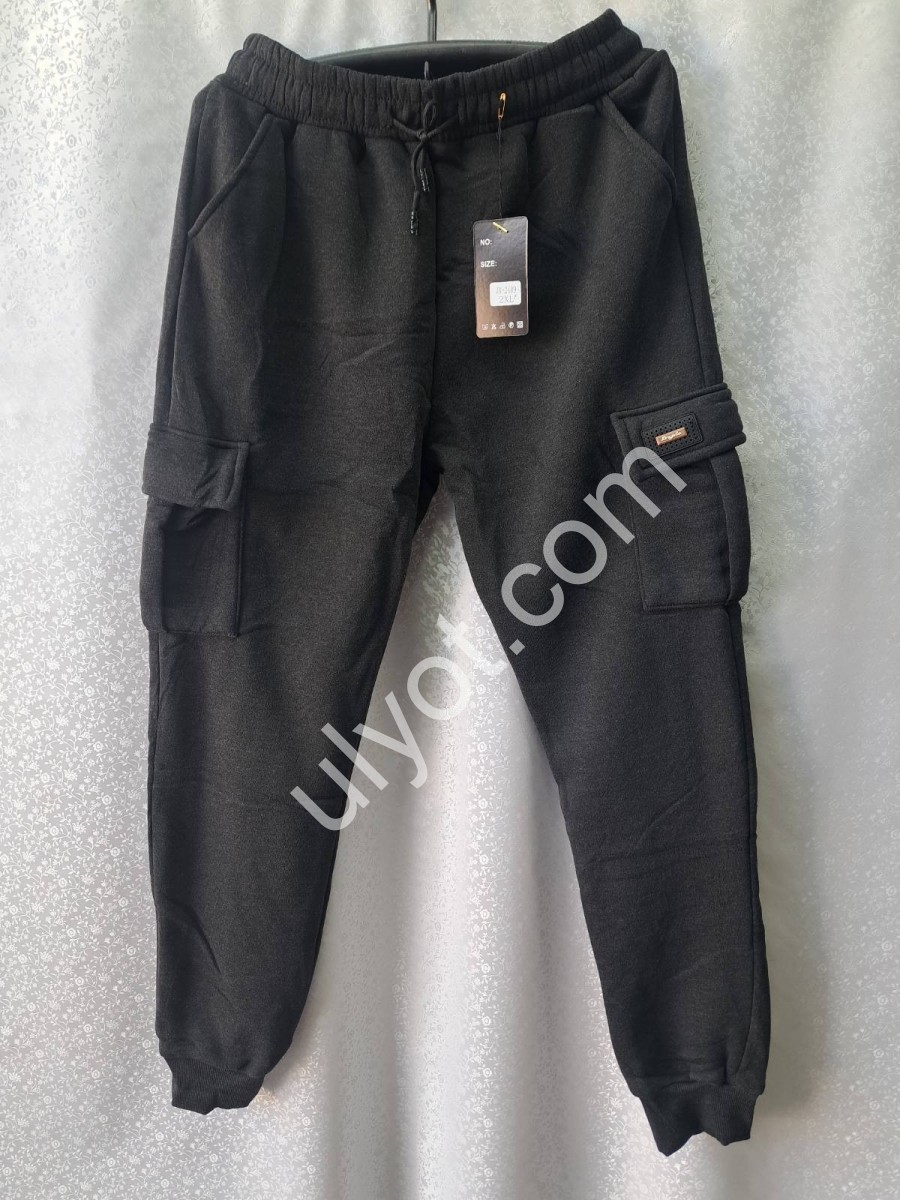 СПОРТ.ШТАНЫ (M-3XL) ФЛИС МАНЖЕТ Т.СЕРЫЙ 2609