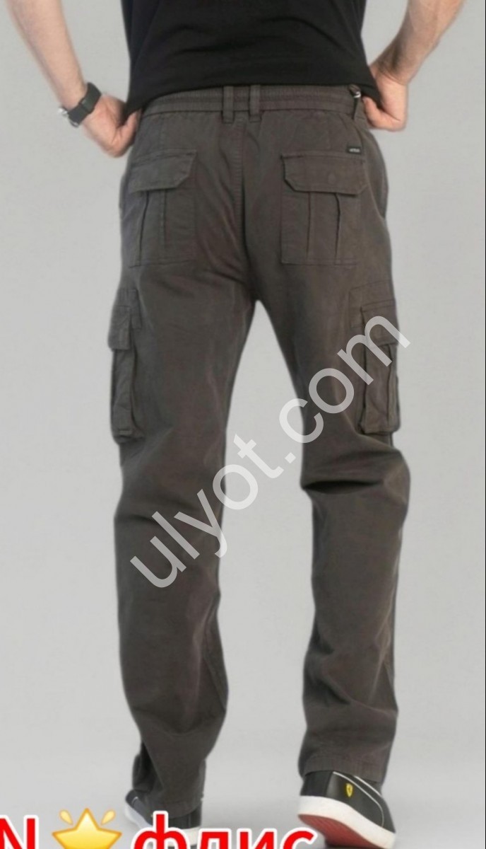 ДЖИНСЫ (32-42) ФЛИС КАРГО ХАКИ 8080-11