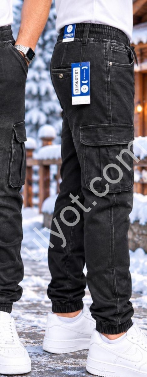 ДЖОГГЕРЫ LS JEANS (30-40) ФЛИС КАРГО ЧЕРНЫЙ F1083B