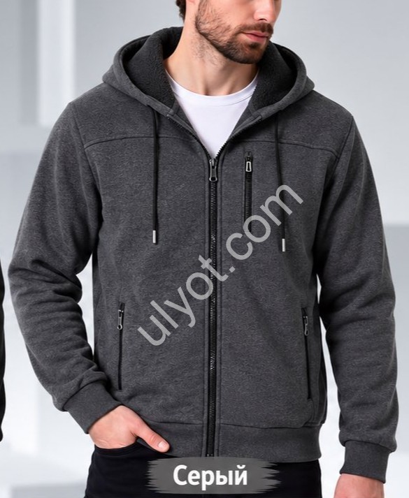 КОФТА (M-3XL) МЕХ Т.СЕРЫЙ 2028