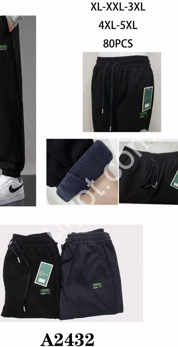 СПОРТ. ШТАНЫ (XL-5XL) ФЛИС МАНЖЕТ ЧЕРНЫЙ 2432