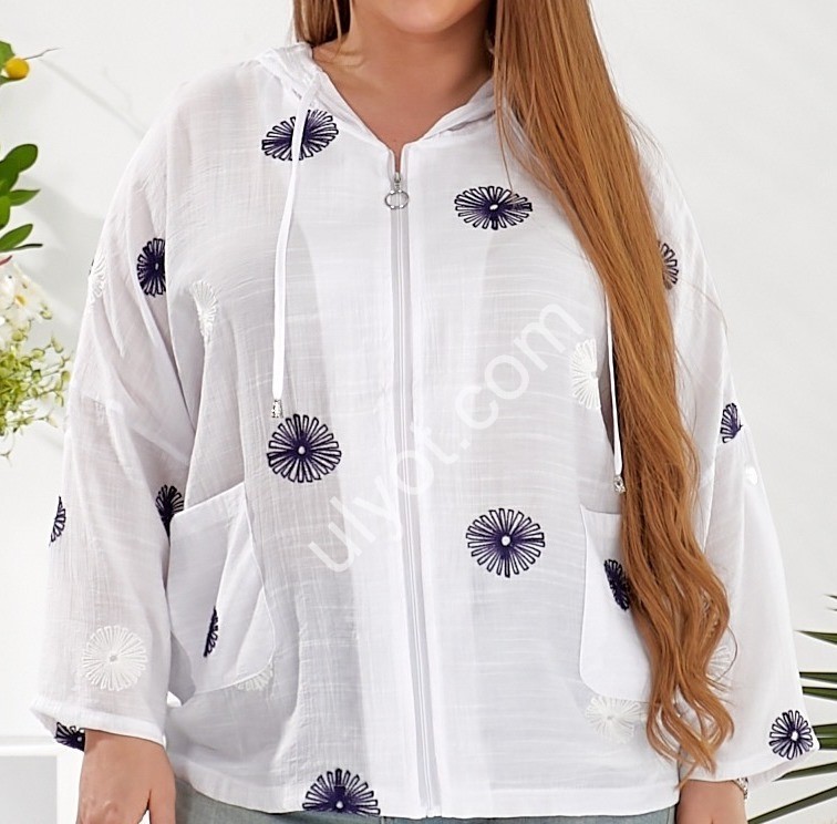 БЛУЗКА (XL-4XL) БІЛИЙ+Т.СИНІЙ 2288