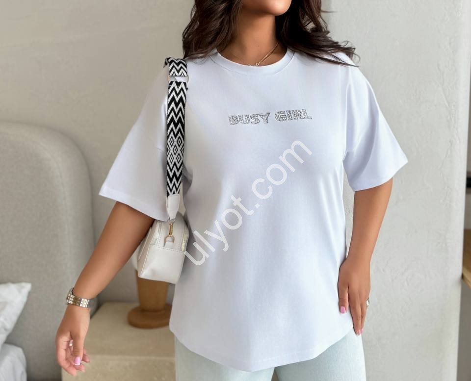 ФУТБОЛКА BUSY GIRL (OVER SIZE) БІЛИЙ 0102