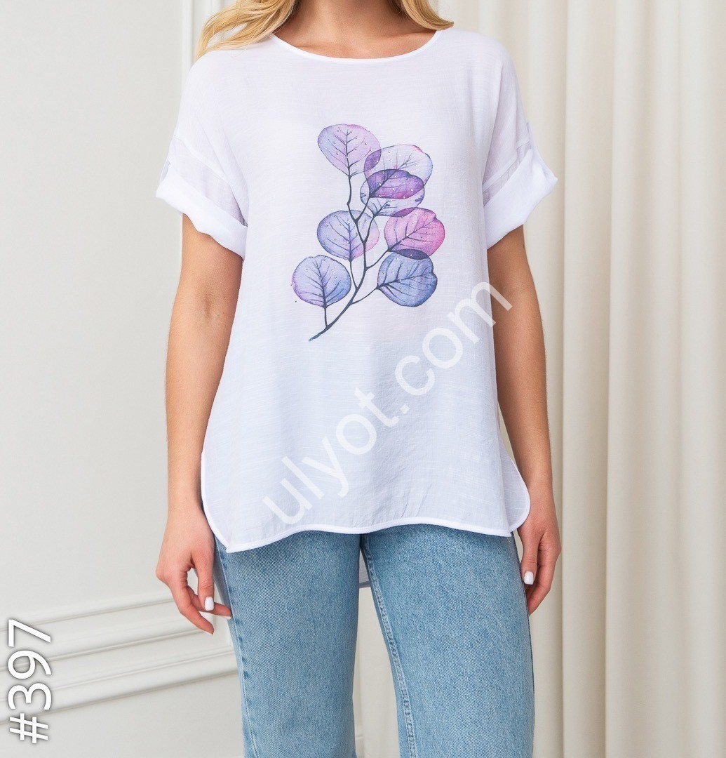 ФУТБОЛКА ЛИСТЬЯ (XL-4XL) БЕЛЫЙ 397