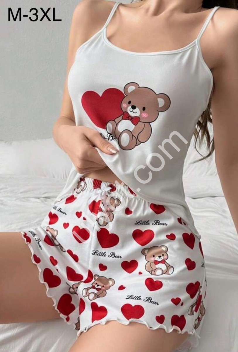 ПІЖАМА ВЕДМЕДИКА (M-3XL) БІЛИЙ+ЧЕРВОВИЙ 70268