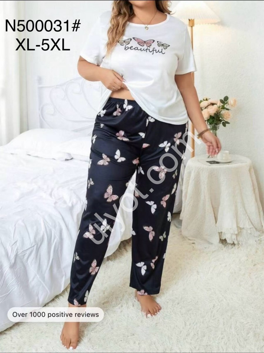 ПИЖАМА БАБОЧКИ (XL-5XL) ЧЕРНЫЙ+БЕЛЫЙ 500031