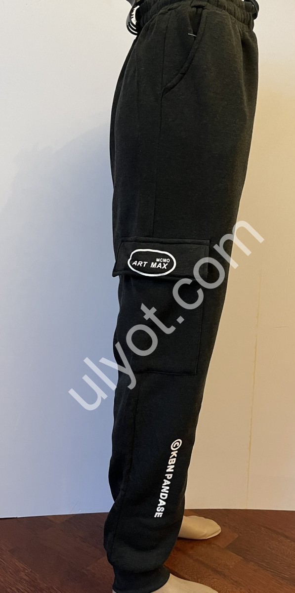 СПОРТ.ШТАНЫ (M-3XL) ФЛИС МАНЖЕТ ГРАФИТ 6719