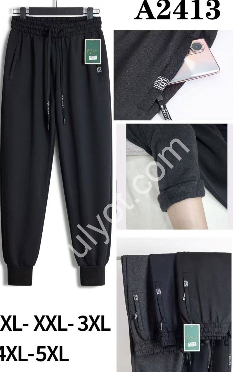 ШТАНЫ (XL-5XL) ФЛИС МАНЖЕТ ЧЕРНЫЙ 2413