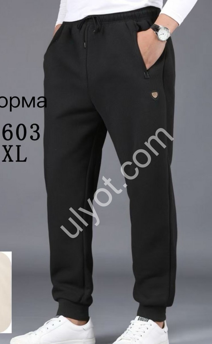 СПОРТ.ШТАНЫ (M-3XL) ФЛИС МАНЖЕТ ЧЕРНЫЙ 2603
