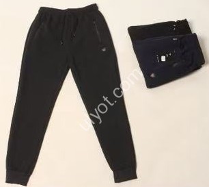 СПОРТ.ШТАНЫ (M-3XL) ФЛИС МАНЖЕТ ЧЕРНЫЙ 2603