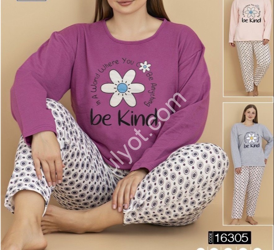 ПІЖАМА (L-4XL) БАЙКА МІКС 16305