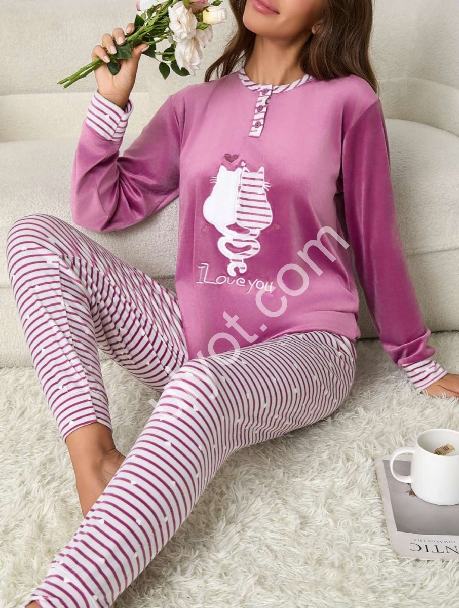 ПІЖАМА LOVE YOU (M-3XL) ПУДРА 70144