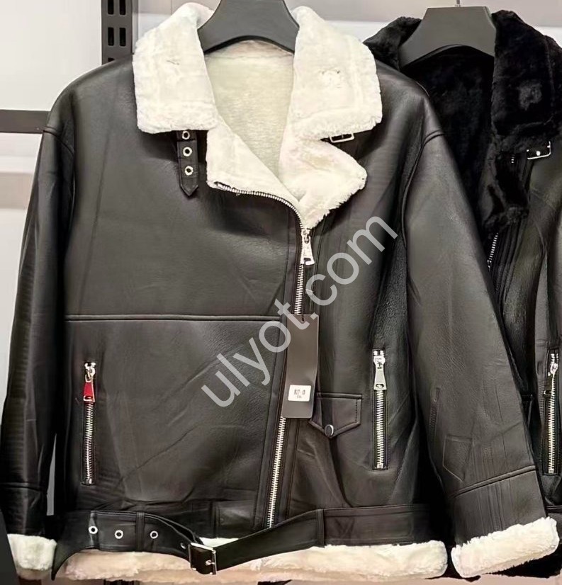 ДУБЛЕНКА (2XL-5XL) ЧЕРНЫЙ + МЕХ БЕЛЫЙ 817D