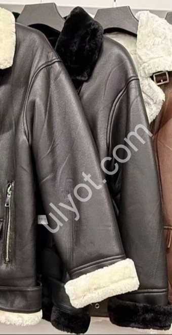 ДУБЛЕНКА (S-XL) ЧОРНИЙ + Хутро ЧОРНЕ 817