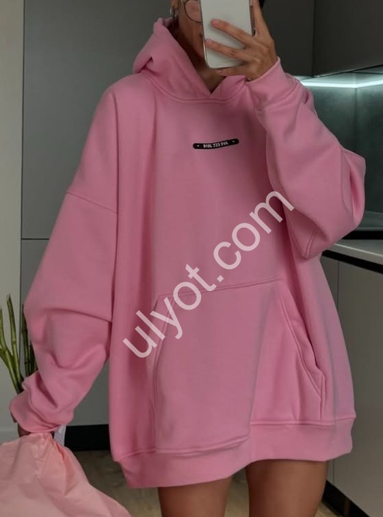 ХУДИ (OVER SIZE 42-48) ФЛИС РОЗОВЫЙ 582