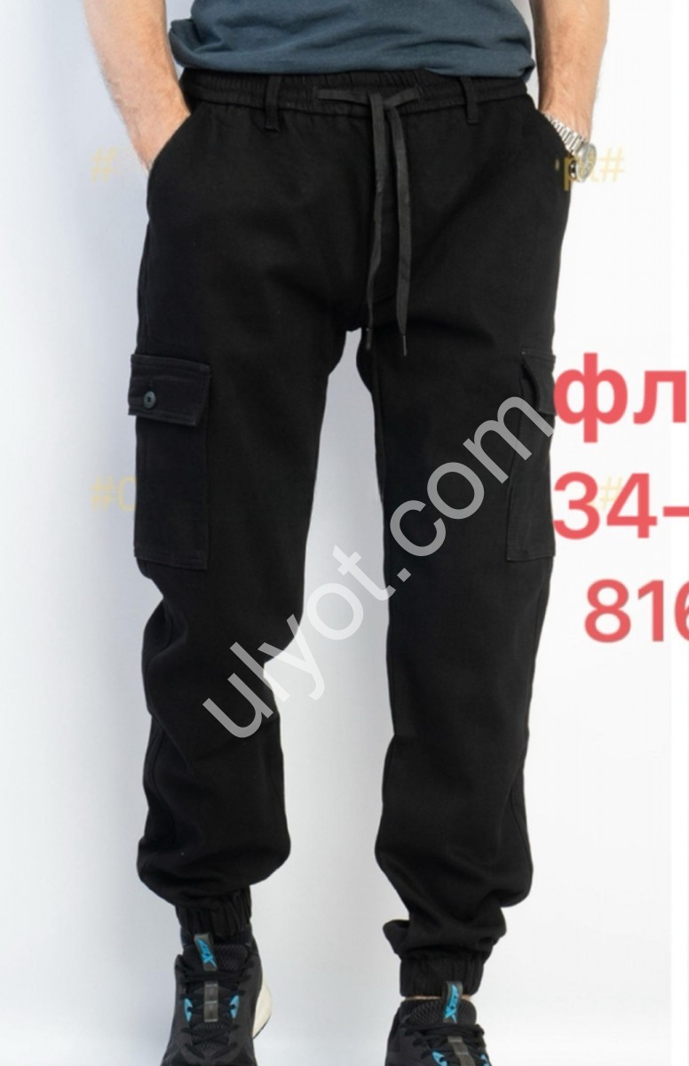 ДЖИНСЫ RTROOSS (34-40) ФЛИС КАРГО ЧЕРНЫЙ 8160