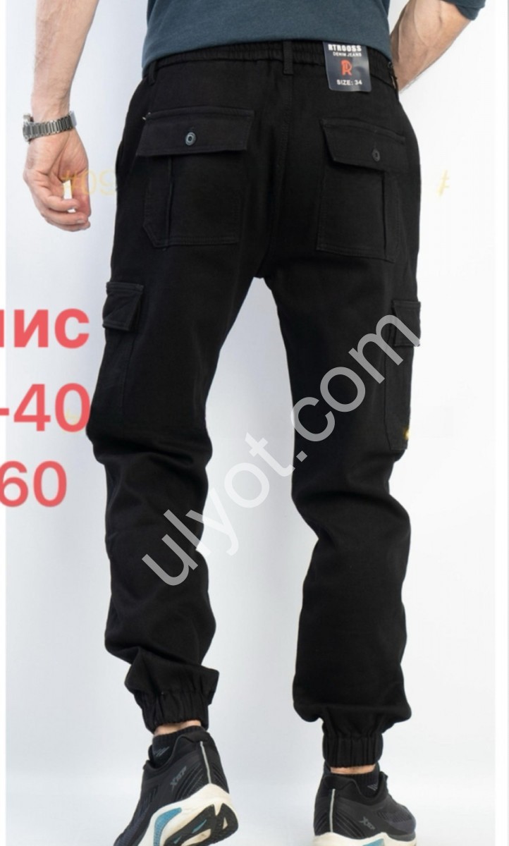 ДЖИНСЫ RTROOSS (34-40) ФЛИС КАРГО ЧЕРНЫЙ 8160