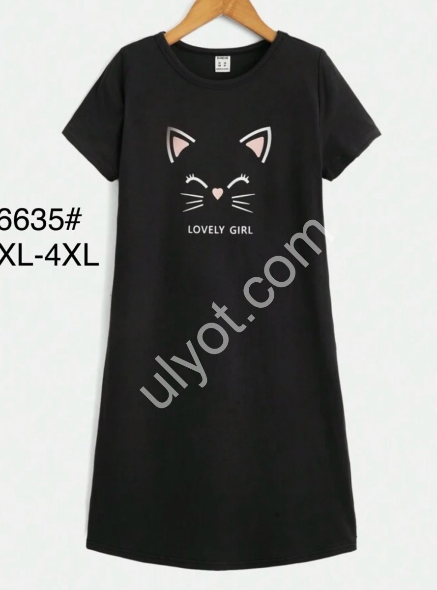 ТУНИКА КОШКА (2XL-4XL) ЧЕРНЫЙ 6635