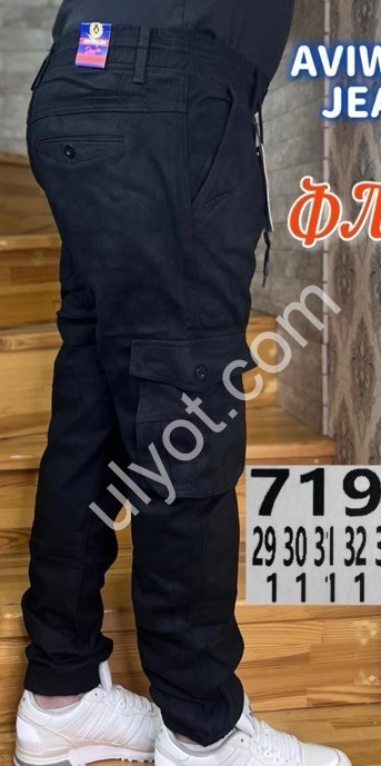 ДЖИНСИ AVIWGOS (29-38) ФЛІС КАРГО ЧОРНИЙ 719-3
