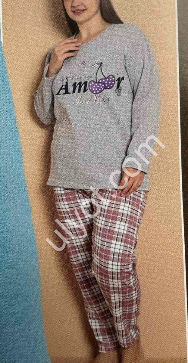 ПІЖАМА (L-4XL) БАЙКА СІРИЙ 16461