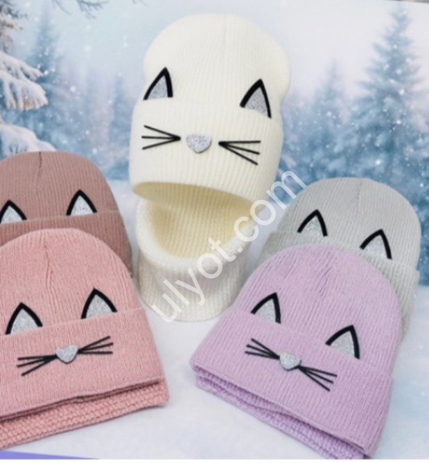 ШАПКА+ХОМУТ (ONE SIZE 50-52) КОТ ФЛИС МИКС 