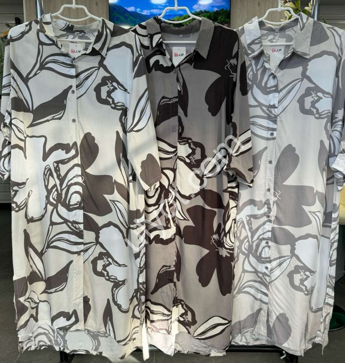 РУБАШКА-ПЛАТЬЕ JJF (3XL-6XL) МОЛОКО 1128