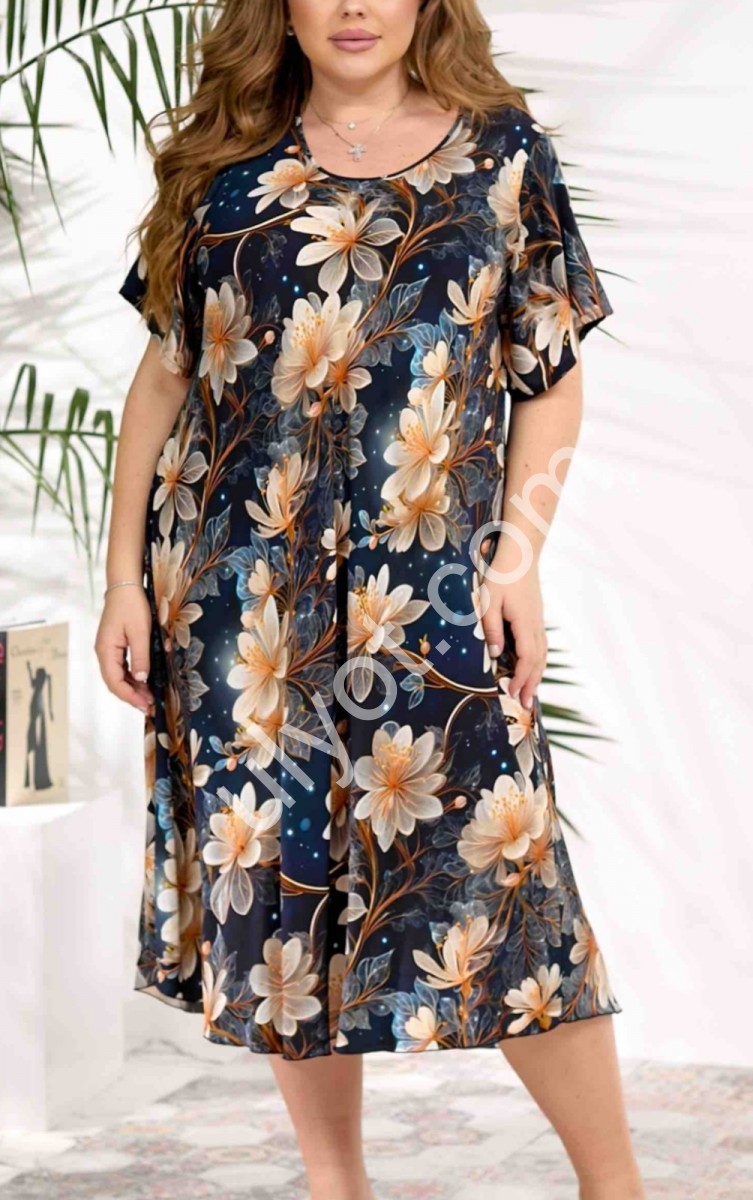 СУКНЯ JJF (3XL-6XL) КВІТИ Т.СИНІЙ