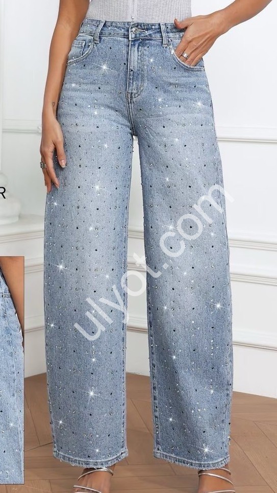 ДЖИНСЫ M.SARA (XS-XL) СТРАЗЫ ГОЛУБОЙ 3860