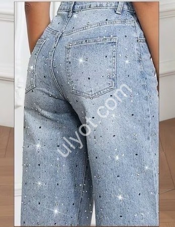 ДЖИНСЫ M.SARA (XS-XL) СТРАЗЫ ГОЛУБОЙ 3860