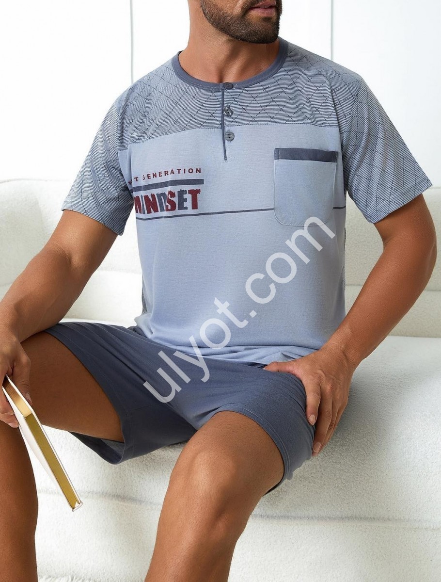 ПИЖАМА (M-3XL) ГОЛУБОЙ 70436